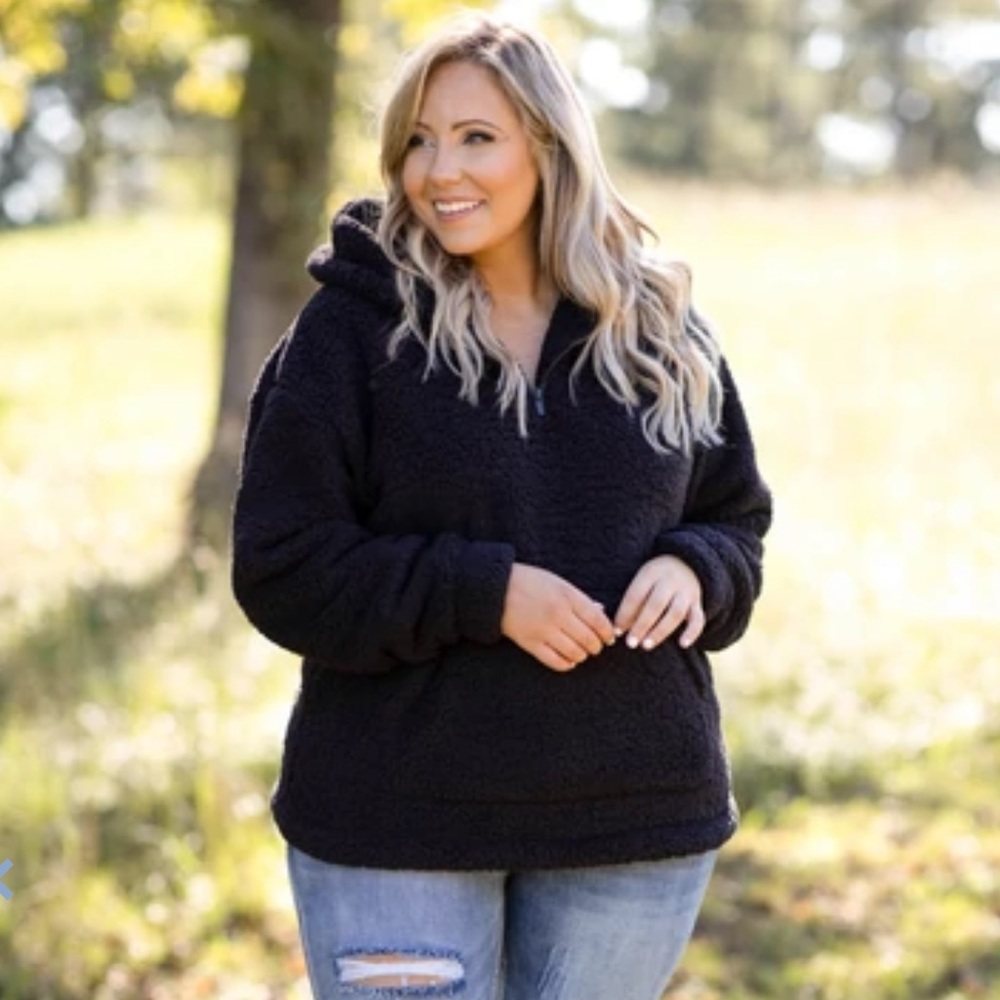 Zenana Black Sherpa Hooded Pullover